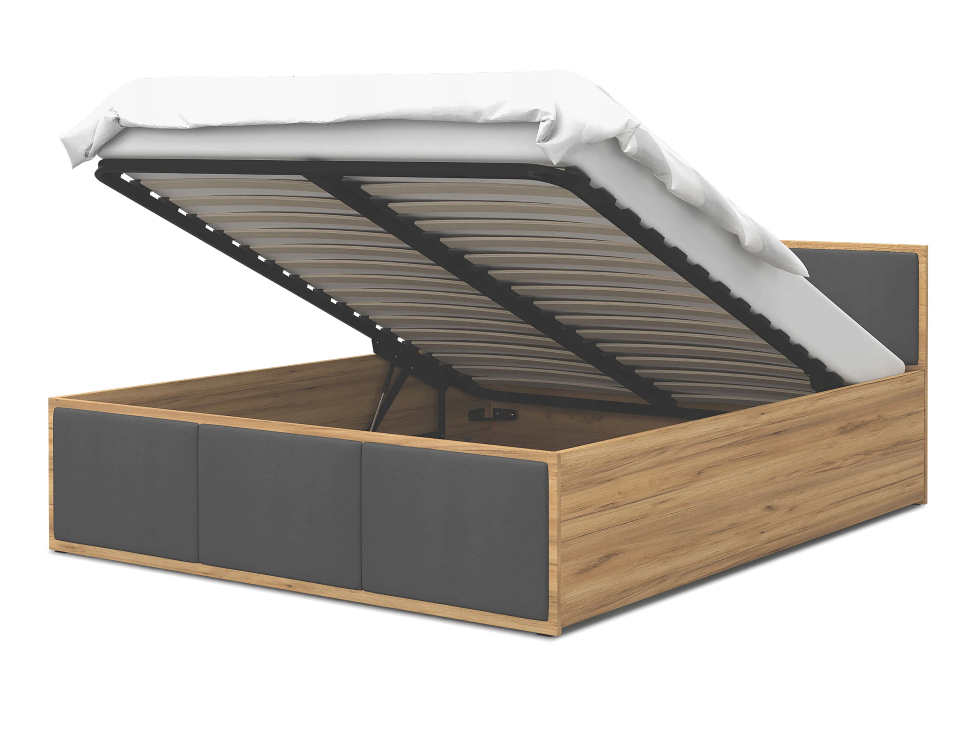 GL GL Čalúnená manželská posteľ s úložným priestorom Dolly - dub craft/grafit Rozmer: 180x200